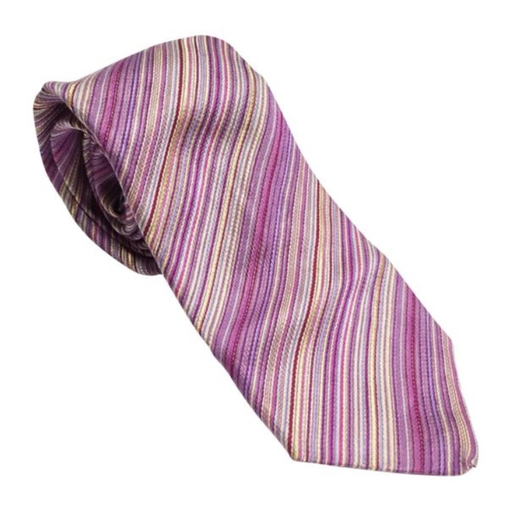 Duchamp London purple yellow silk striped tie